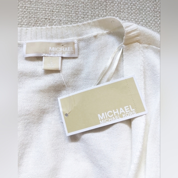 MICHAEL Michael Kors Drape Front Fringe Cardigan Cream Tassels Knotted Large NWT - Picture 8 of 8